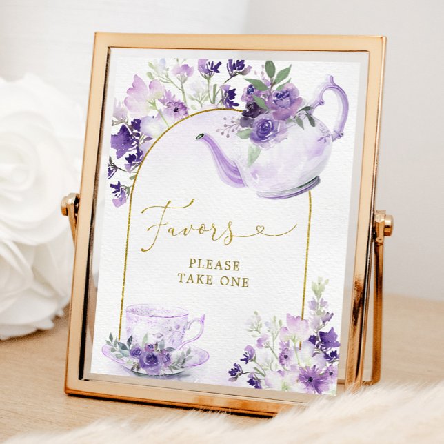 Purple Floral Bridal Shower Tea Favors Sign (Creator Uploaded)