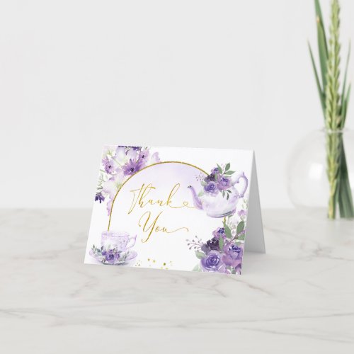 Purple Floral Bridal Shower Tea Folded Card