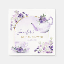 Purple Floral Bridal Shower Tea Paper Napkin