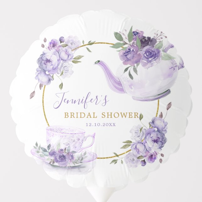 Purple Floral Bridal Shower Tea Party Balloon (Front)