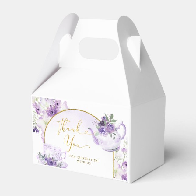 Purple Floral Bridal Shower Tea Party Favor Boxes (Front Side)