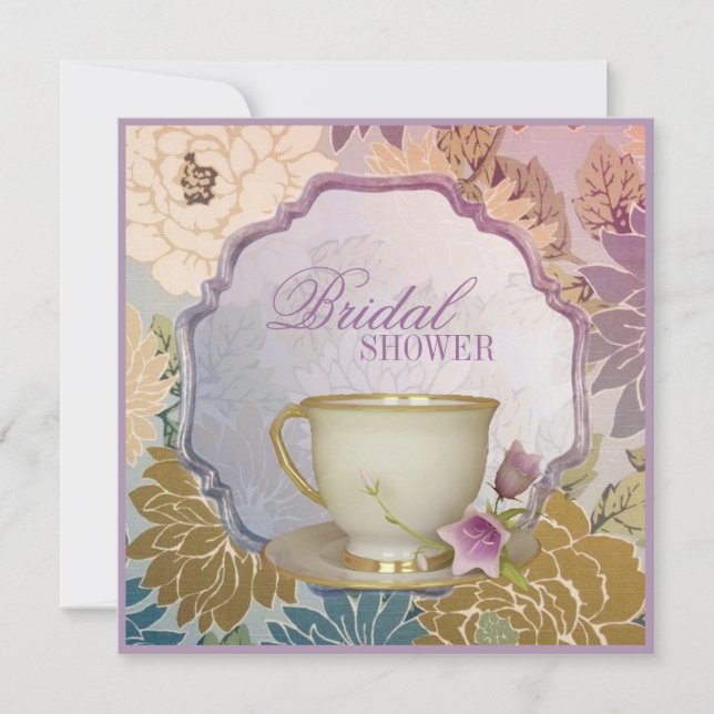 purple floral Bridal Shower Tea Party Invitation (Front)
