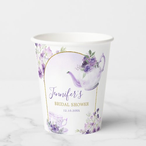 Purple Floral Bridal Shower Tea Party Paper Cup