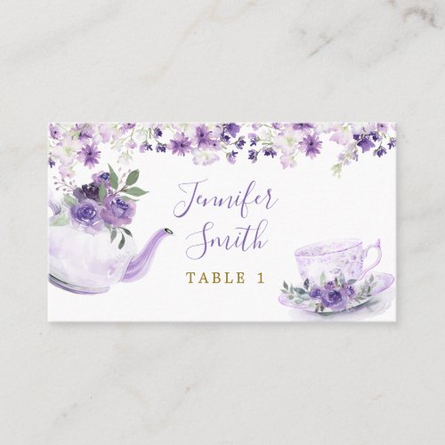 Purple Floral Bridal Shower Tea Party Place Card