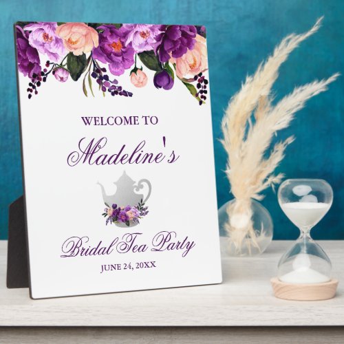 Purple Floral Bridal Shower Tea Party Welcome Plaque