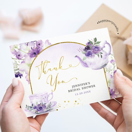 Purple Floral Bridal Shower Tea Thank You Card