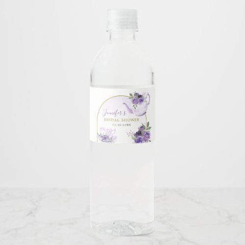 Purple Floral Bridal Shower Tea Water Bottle Label