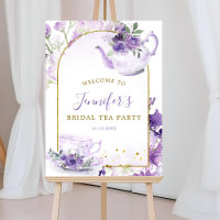 Purple Floral Bridal Shower Tea Welcome Sign