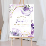 Purple Floral Bridal Shower Tea Welcome Sign at Zazzle
