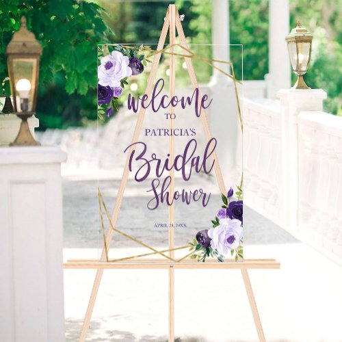 Purple Floral Bridal Shower Welcome Acrylic Sign