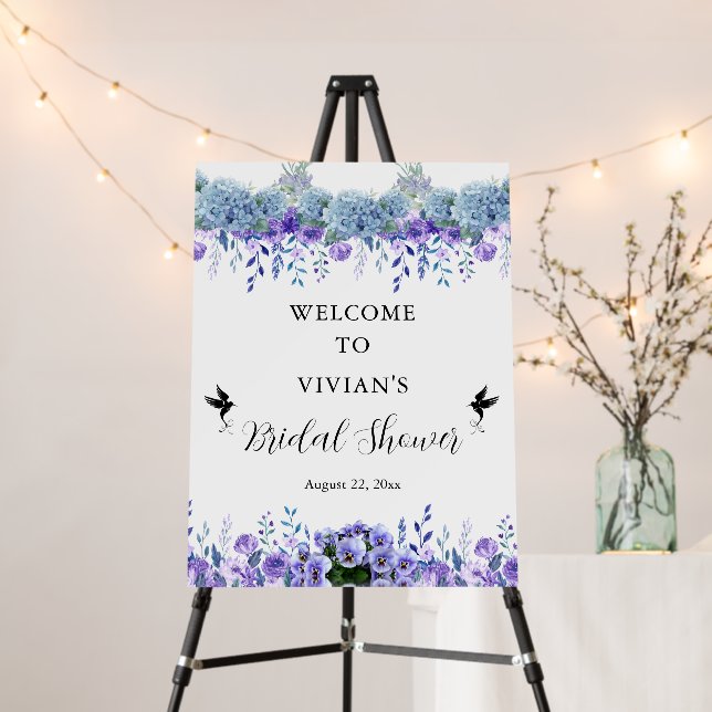 Purple Floral Bridal Shower Welcome Foam Board (In Situ (Stand))