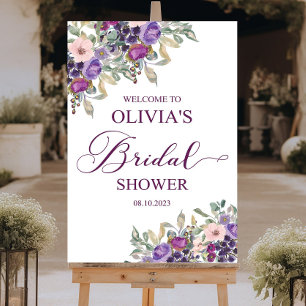 Purple Floral Bridal Shower Welcome Sign, Custom Foam Board