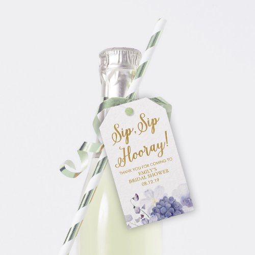 Purple Floral Bridal Shower Wine Favor Tags