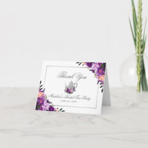 Purple Floral Bridal Tea Party Thanks Note Letterpress Thank You Card