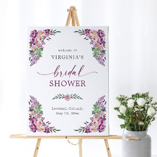 Purple Floral Bridal Welcome Sign
