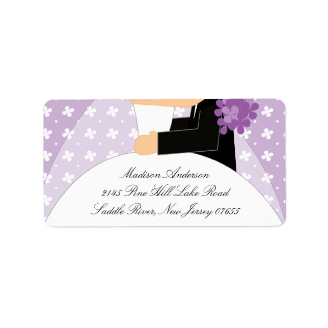Purple Floral Bride & Groom Return Address Label (Front)