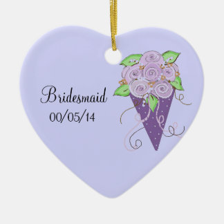 Purple Floral Bridesmaid Bouquet Ceramic Ornament