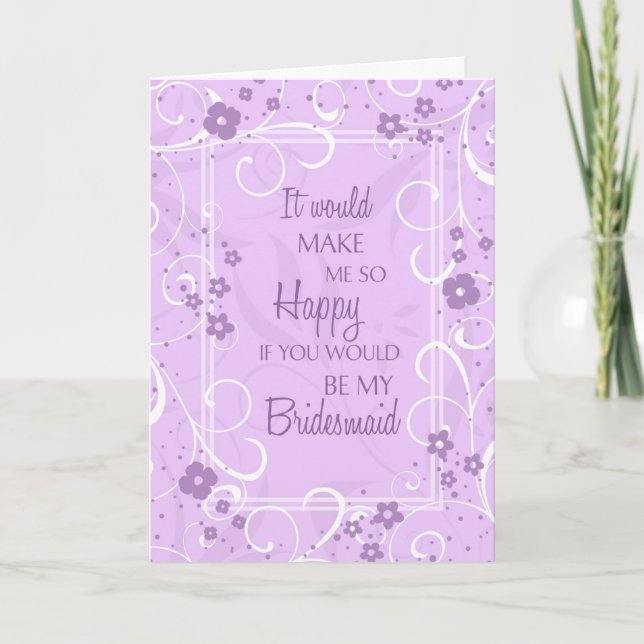 Purple Floral Bridesmaid Invitation Card (Front)