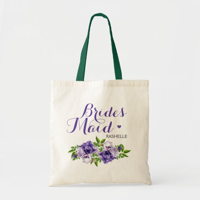 Purple Floral Bridesmaid Tote Bag (Front)