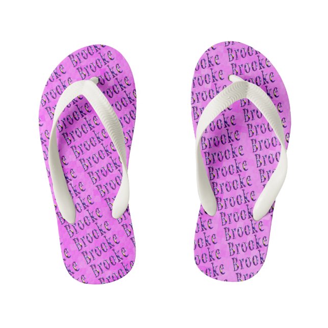 Purple Floral Brooke Name Logo, Kid's Flip Flops (Footbed)