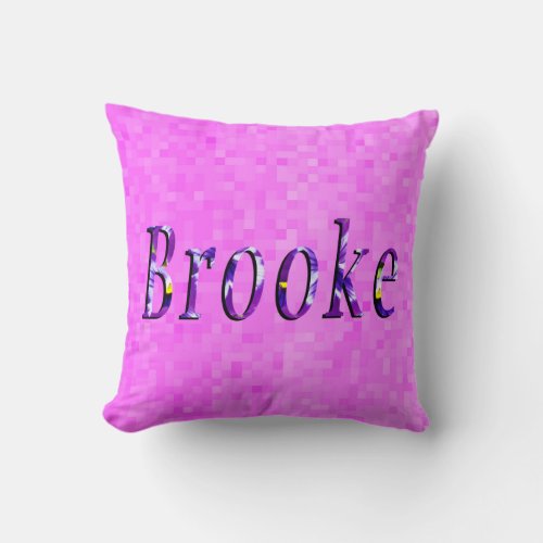 Purple Floral Brooke Name Logo Throw Pillow