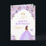 Purple Floral Brown Hair Girl Happy Birthday Card<br><div class="desc">This elegant and glamorous birthday card can be personalized with a name or title such as daughter, granddaughter, niece, friend etc. The design features a beautiful princess with brown hair in a light purple ball gown. The text combines handwritten script and modern sans serif fonts for a classy and sophisticated...</div>