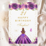 Purple Floral Brown Hair Girl Happy Birthday Card<br><div class="desc">This elegant and glamorous birthday card can be personalized with a name or title such as daughter, granddaughter, niece, friend etc. The design features a beautiful princess with brown red hair and fair skin in a dark purple ball gown. The text combines handwritten script and modern sans serif fonts for...</div>