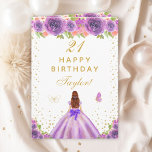 Purple Floral Brown Hair Girl Happy Birthday Card<br><div class="desc">This elegant and glamorous birthday card can be personalized with a name or title such as daughter, granddaughter, niece, friend etc. The design features a beautiful princess with brown red hair and fair skin in a purple ball gown. The text combines handwritten script and modern sans serif fonts for a...</div>