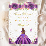 Purple Floral Brown Hair Girl Sweet Sixteen Card<br><div class="desc">This elegant and glamorous sweet sixteen birthday card can be personalized with a name or title such as daughter, granddaughter, niece, friend etc. The design features a beautiful princess with brown red hair and fair skin in a dark purple ball gown. The text combines handwritten script and modern sans serif...</div>