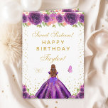 Purple Floral Brown Hair Girl Sweet Sixteen Card<br><div class="desc">This elegant and glamorous sweet sixteen birthday card can be personalized with a name or title such as daughter, granddaughter, niece, friend etc. The design features a beautiful princess with brown red hair and fair skin in a dark purple ball gown. The text combines handwritten script and modern sans serif...</div>