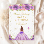 Purple Floral Brown Hair Girl Sweet Sixteen Card<br><div class="desc">This elegant and glamorous sweet sixteen birthday card can be personalized with a name or title such as daughter, granddaughter, niece, friend etc. The design features a beautiful princess with brown red hair and fair skin in a purple ball gown. The text combines handwritten script and modern sans serif fonts...</div>