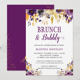 Purple Floral Brunch and Bubbly Invitation