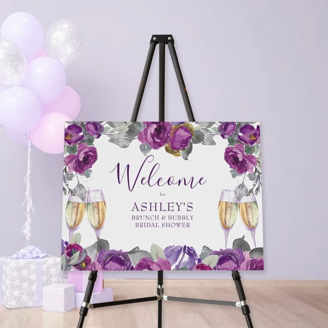 Purple Floral Brunch and Bubbly Welcome Easel Foam Board (Creator Uploaded)