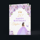 Purple Floral Brunette Hair Girl Happy Birthday Card<br><div class="desc">This elegant and glamorous birthday card can be personalized with a name or title such as daughter, granddaughter, niece, friend etc. The design features a beautiful princess with brunette hair in a light purple ball gown. The text combines handwritten script and modern sans serif fonts for a classy and sophisticated...</div>