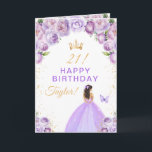 Purple Floral Brunette Hair Girl Happy Birthday Card<br><div class="desc">This elegant and glamorous birthday card can be personalized with a name or title such as daughter, granddaughter, niece, friend etc. The design features a beautiful princess with brunette hair in a light purple ball gown. The text combines handwritten script and modern sans serif fonts for a classy and sophisticated...</div>