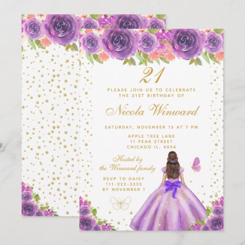 Purple Floral Brunette Hair Princess Birthday