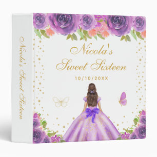 Purple Floral Brunette Hair Princess Sweet Sixteen 3 Ring Binder