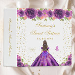 Purple Floral Brunette Hair Princess Sweet Sixteen 3 Ring Binder<br><div class="desc">This elegant and glamorous sweet sixteen binder is perfect as a party planner, photo album or guest book. The design features a beautiful princess with brunette hair and fair skin in a dark purple ball gown. The text combines handwritten script and modern sans serif fonts for a classy and sophisticated...</div>