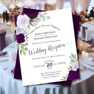 Purple Floral Budget Wedding Reception Invitation