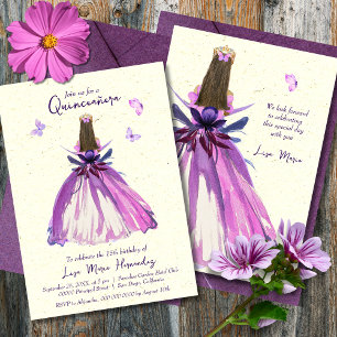 Purple Floral Butterflies Dreamy Quinceañera Invitation