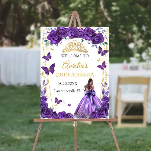 Purple Floral Butterflies Princess Quinceaera Foam Board