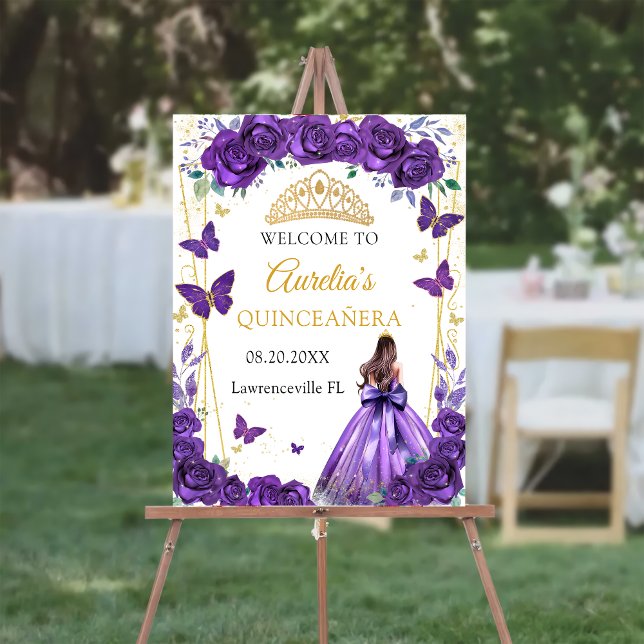 Purple Floral Butterflies Princess Quinceañera Foam Board (Creator Uploaded)