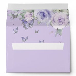 Purple Floral Butterflies Quinceañera Birthday Envelope