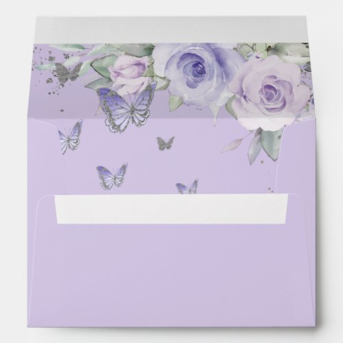 Purple Floral Butterflies Quinceaera Birthday Envelope