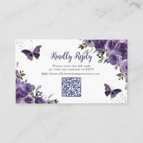 Purple Floral Butterflies Quinceañera QR Code RSVP