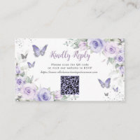 Purple Floral Butterflies Quinceañera QR Code RSVP