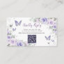 Purple Floral Butterflies Quinceañera QR Code RSVP Enclosure Card