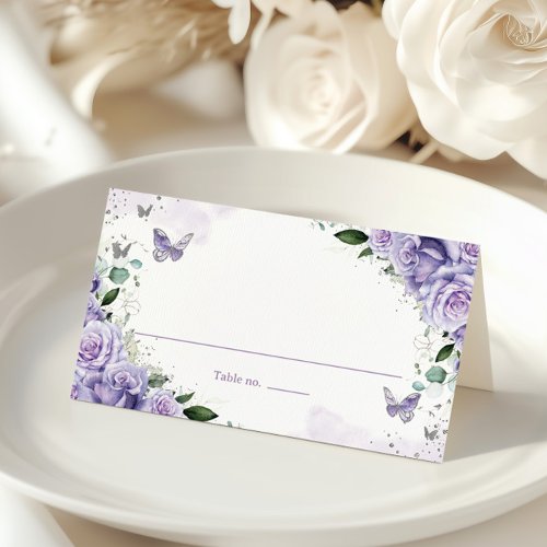 Purple Floral Butterflies Silver Quinceanera XV 16