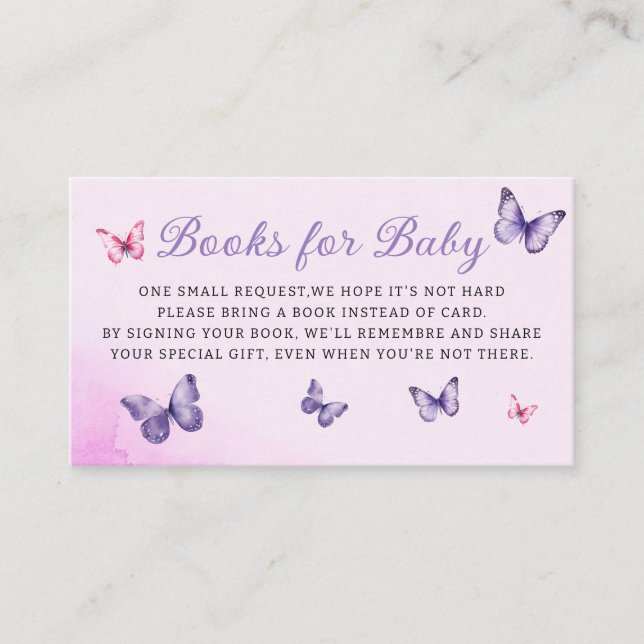Purple Floral Butterfly Baby Shower Book Request Enclosure Card (Front)