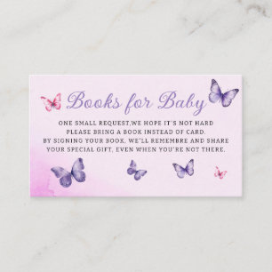Purple Floral Butterfly Baby Shower Book Request Enclosure Card